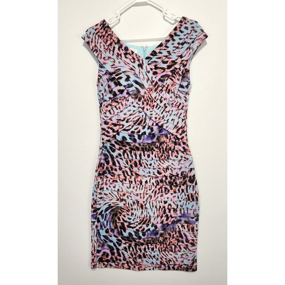 London Times Women's Classy Elegant Animal Print Multicolor Pleated Dress Size 6